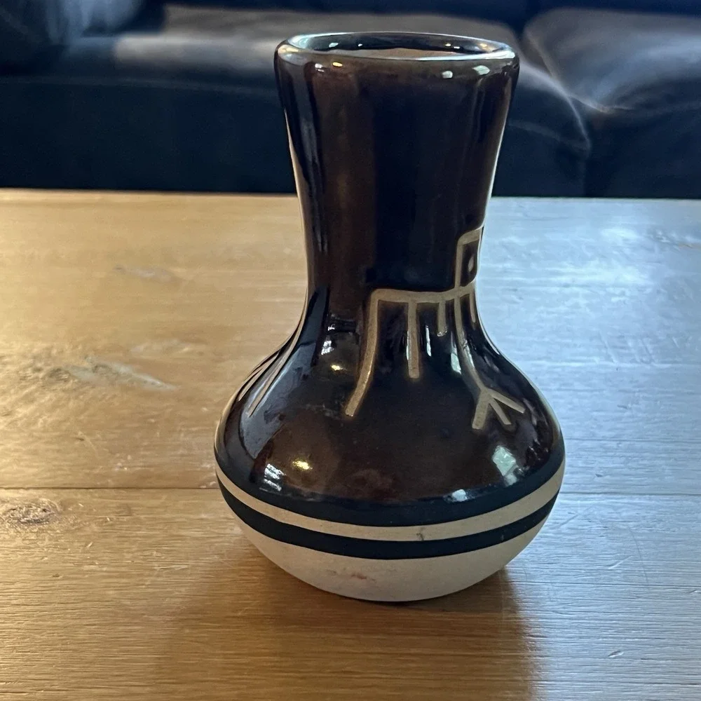 Vintage Southwestern Stoneware Bud Vase‎ Ivory Brown 6